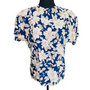 Vintage Pendleton Country Sophisticate Floral Top Blue White Button Back 6 Cotta